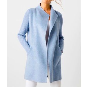 Kinross Cashmere Ribbed Sleeve Coat XS Blue Harbor